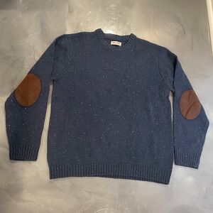 Line of Trade Mens XL Blue Wool Blend Sweater Corduroy Elbow Patches Academia